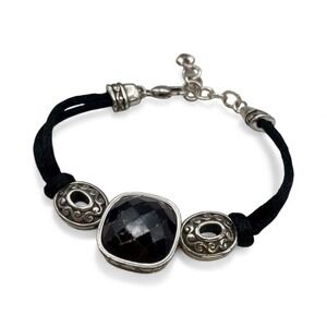 Brighton Venus Rising Bracelet Smoky Gray Crystal Black Satin‎ Cord
